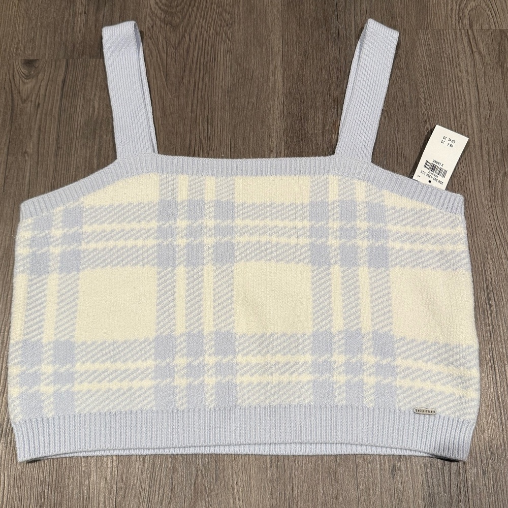 NWT Cozy Hollister Light Blue Plaid Knit Sweater Tank